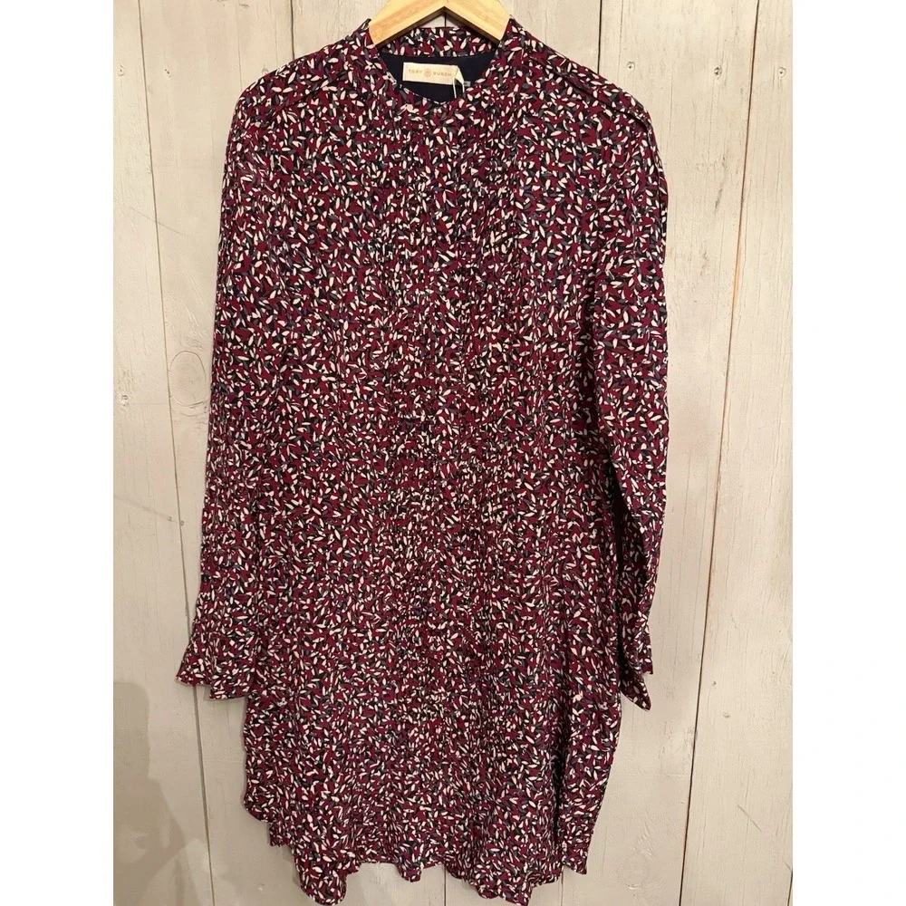 Tory Burch Red Agate‎ Confetti Print Silk Shirt Dress 6 Boho NWT 450$